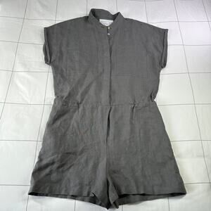 Pavietra Romper Womens Small Graphite Gray Linen Mandarin Collar Handcrafted